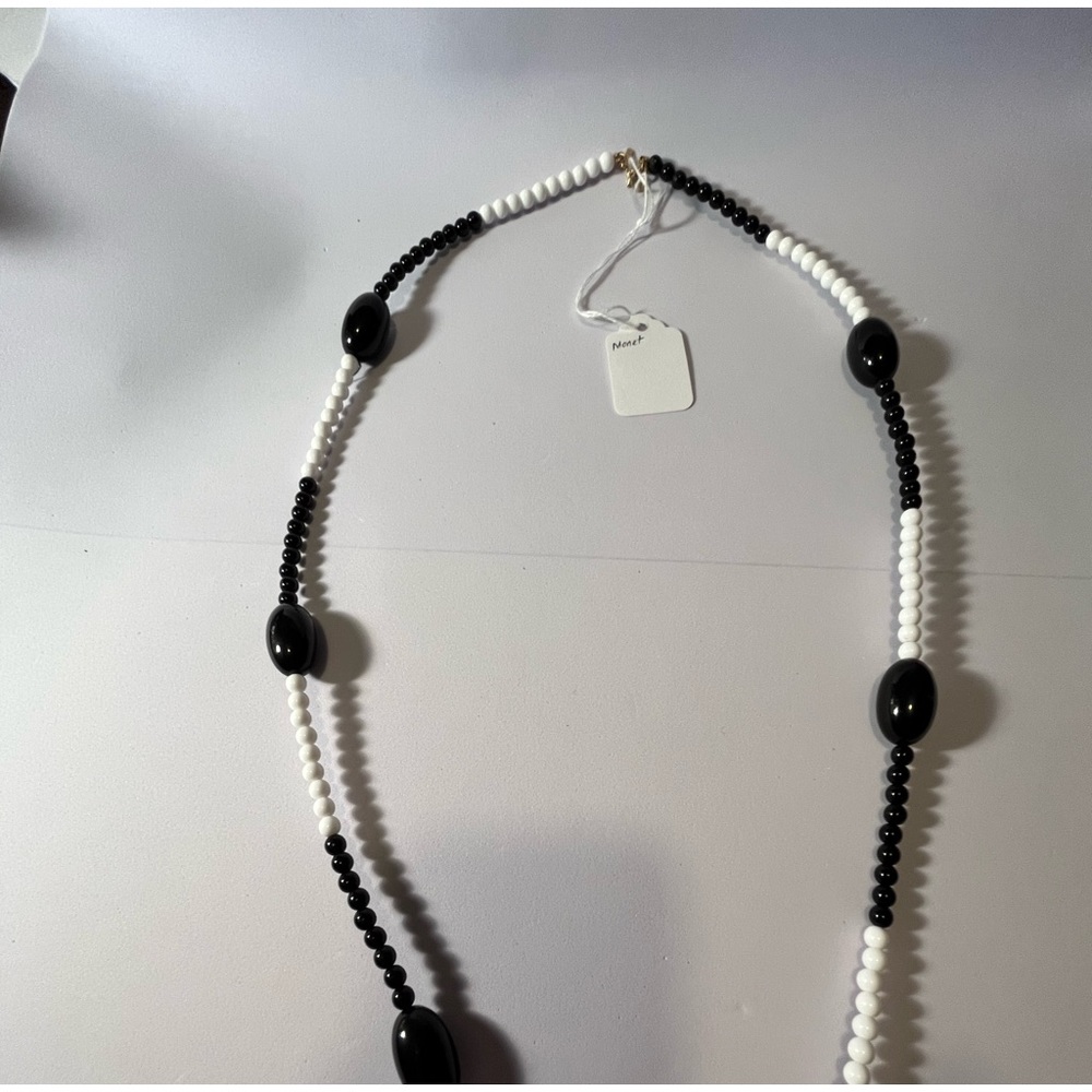 Signed Timeless Monet Black and White approx 24” Beaded Necklace